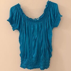Allison Brittney Teal Ruffled Blouse